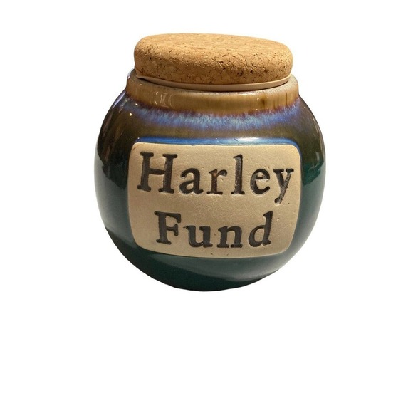 Harley Fund black glazed ceramic stoneware collectible jar with cork stopper - Picture 1 of 4